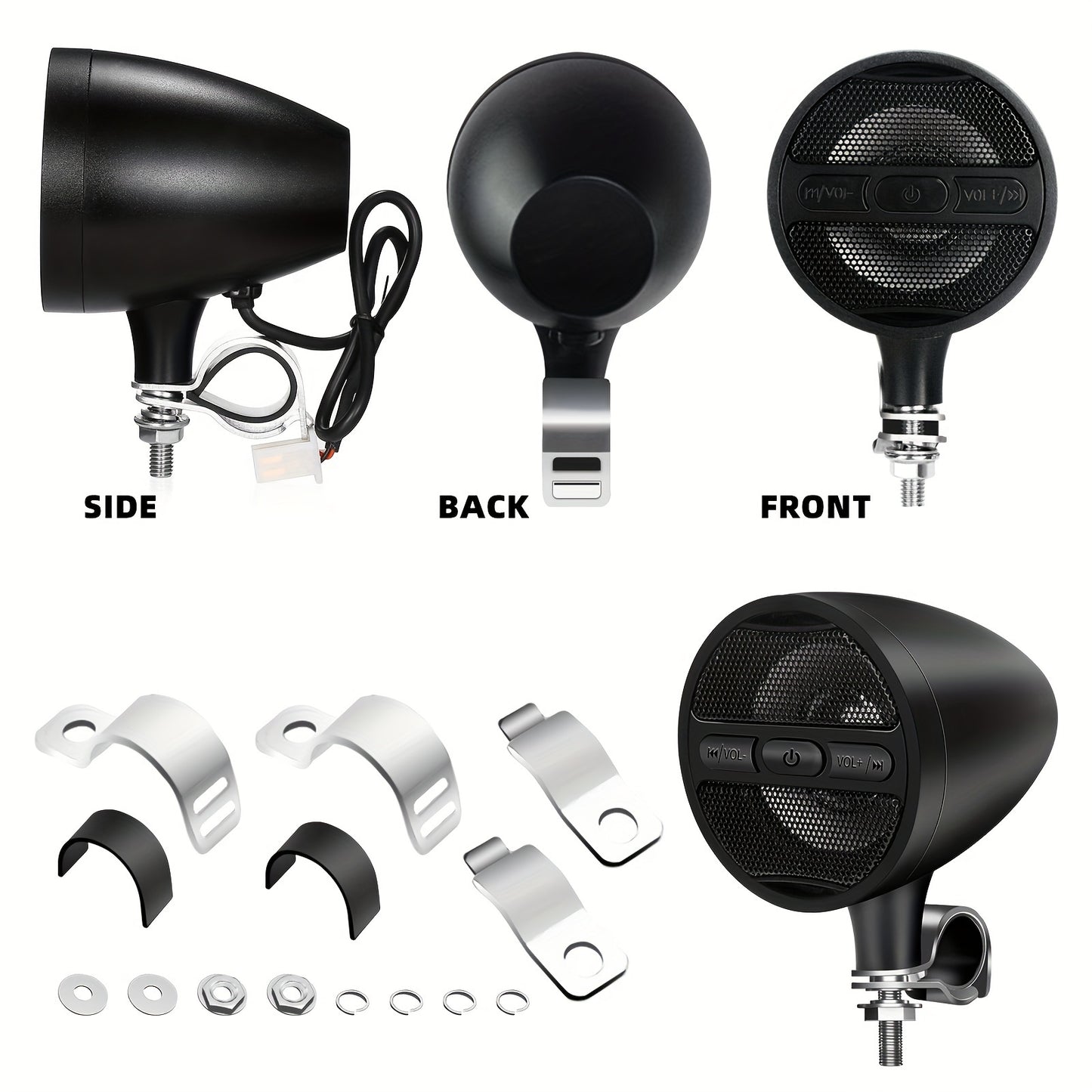 Wireless Motorcycle Audio Stereo Speaker, 12V Handlebar Mount MP3 Music Player Sound Audio Stereo, MP3 USB FM Radio