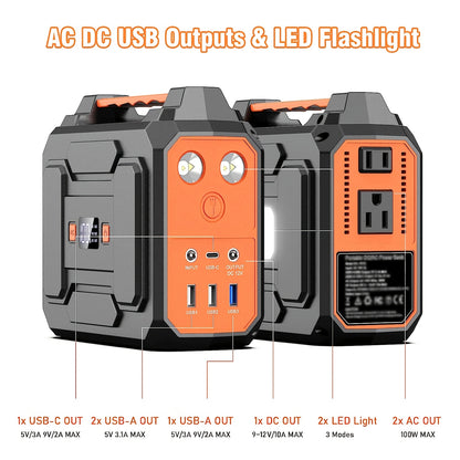 100W/300W Portable Power Station Solar Generator, (Solar Panel Optional), High Capacity Battery Pack, With 2*AC Outlet, DC, USB Port, LED Light, Extra Battery Power Supply For Outdoor Camping, Hiking, Road Trip, CPAP, Fan, Hurricane Emergency, Gift