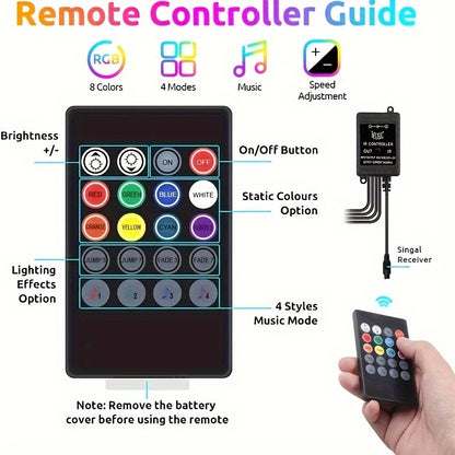Set of 4 LED Lights for Car Interiors - Powered by USB, Featuring Colorful Underfoot Illumination That Syncs with Music to Create a Better Atmosphere, Without Battery