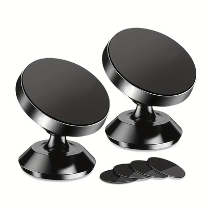 2-Pack Mini Low-Profile Magnetic Car Phone Mounts, 360° Aluminum Dashboard Holders, Strong Grip, One-Hand Use, Universal for iPhone And Android