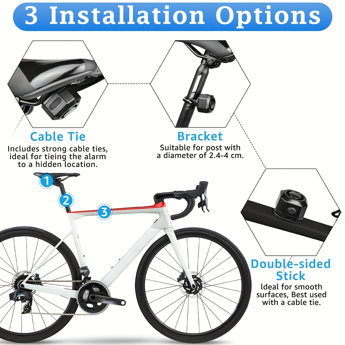 Bike Alarm USB Rechargeable with Mount, Bike Alarm with Remote, Bicycle Alarm System Anti Theft Wireless Bicycle Vibration Motion Sensor 110Db Loud Security for Vehicle Trailer Motorcycle Car