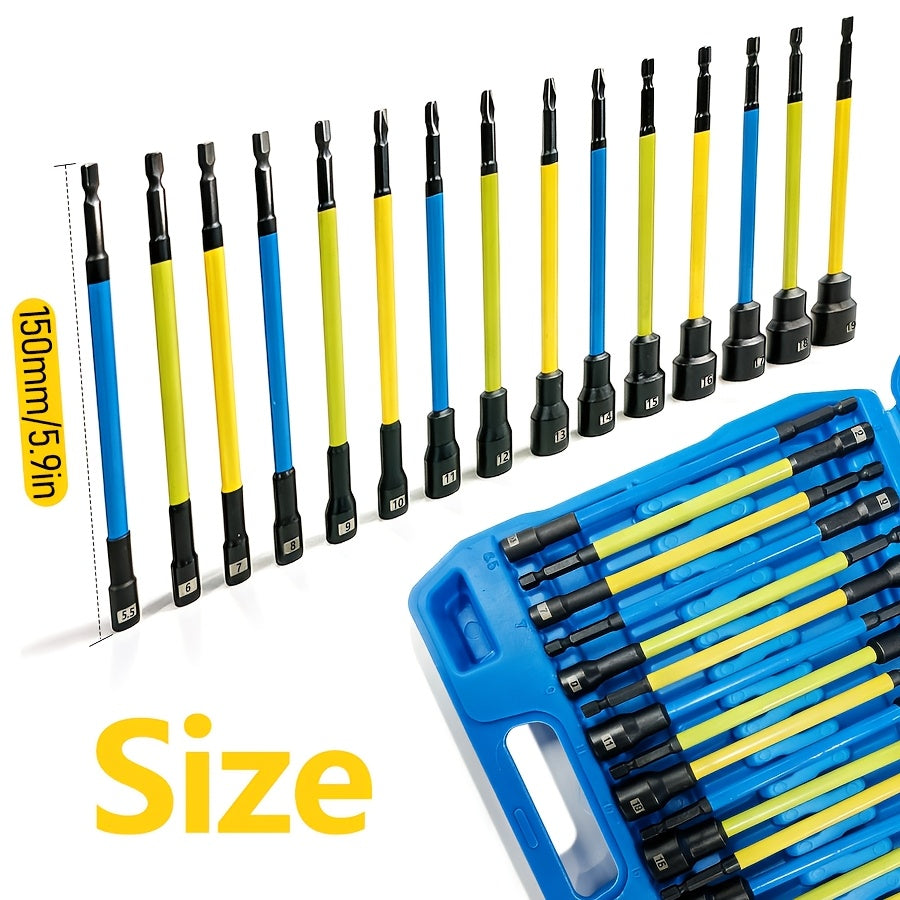 10+3pcs/14pcs/27pcs/54pcs Magnetic Socket And Screwdriver Set, Impact Power Hexagonal Extended Nut Screwdriver Drill Bit Main Kit, Imperial And Metric, 1/4-inch Hexagonal Handle, Chrome-vanadium Steel Material, An Ideal Choice for Daily Use