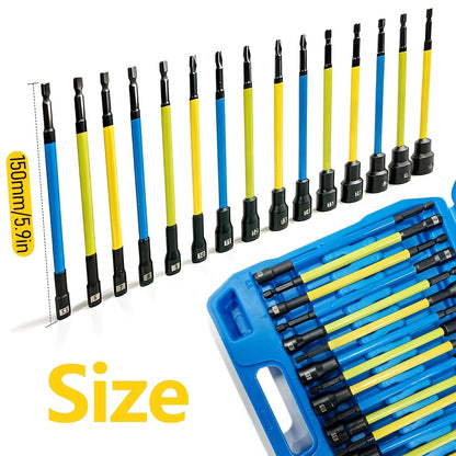 10+3pcs/14pcs/27pcs/54pcs Magnetic Socket And Screwdriver Set, Impact Power Hexagonal Extended Nut Screwdriver Drill Bit Main Kit, Imperial And Metric, 1/4-inch Hexagonal Handle, Chrome-vanadium Steel Material, An Ideal Choice for Daily Use