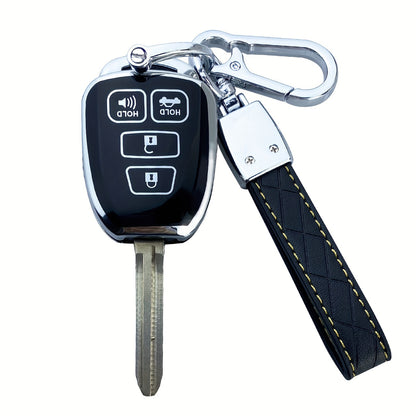 Toyota Key Fob Cover Case TPU - Fits Highlander Camry RAV4 Corolla Tacoma Avalon Venza Yaris Scion 2010-2019, Soft Protective Shell, Black White Purple