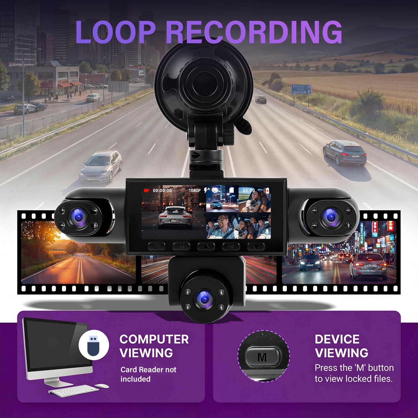 PODOFO Vehicle-Installed 5Lens/4lens High-Definition Dash Cam, Featuring 1080P Front And Front, Rear, Left, And Right, Providing 360° Comprehensive Coverage, Reverse Image Loop Recording, Car Camera/Car Additions/Monitoring System, Without Battery