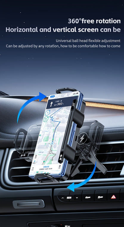 Wireless Charging Phone Holder Car Mount for Folding Screen/Universal Smartphone, 90° Rotating Car Mount Output Power 15W, Super Stable Air Vent Cell Phone Car Mount with Hook Clip, One Button Release for iPhone, Samsung, Google, and Other Smartphone