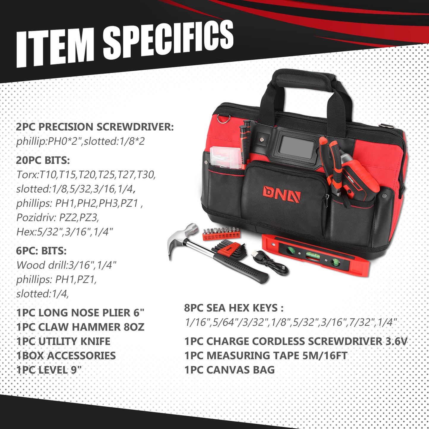44-Piece Tool Set - Cordless Screwdriver and Household Tool Kit with Canvas Storage Bag for DIY Home Repairing, Gift for Women Girls Ladies