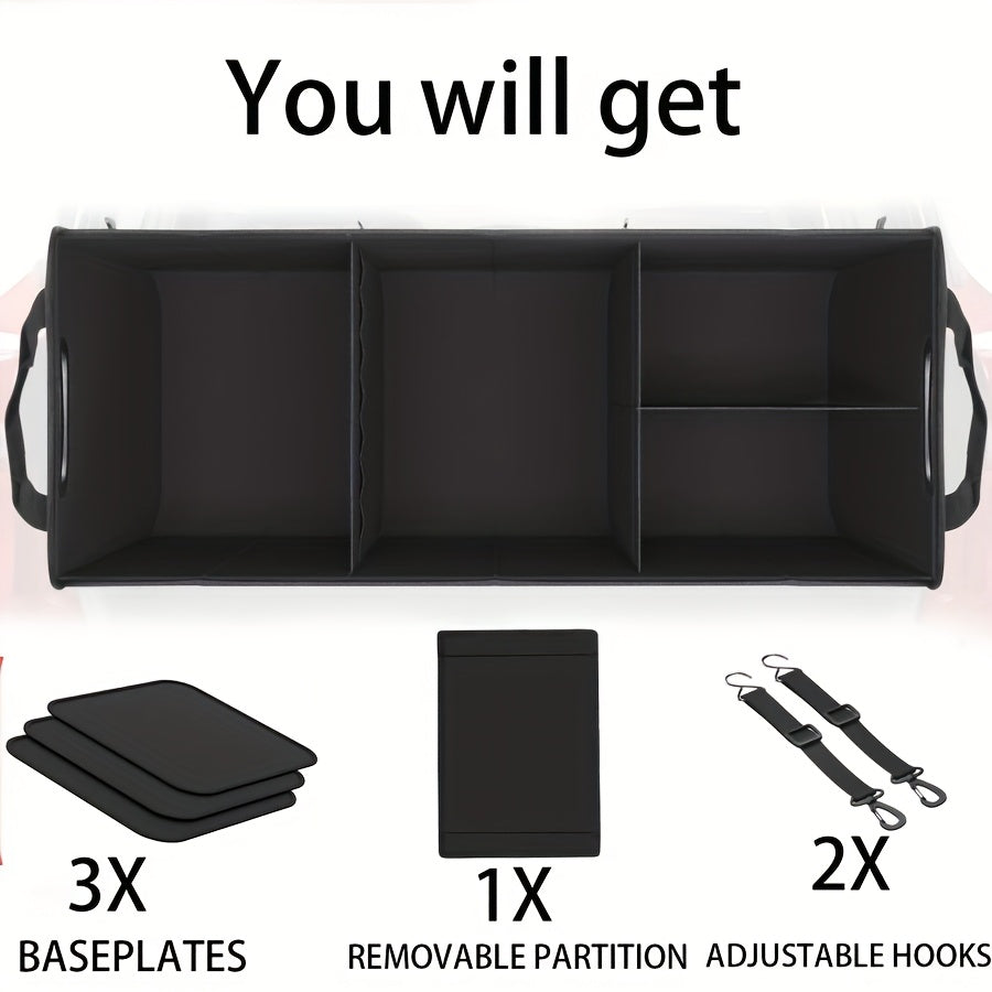 Foldable 25.1gal Car Trunk Organizer | Multi-Compartment Storage with 4 Compartments and 2 Retractable Straps, Ideal for Travel, Camping, Shopping, Fits SUVs, Trucks, Minivans