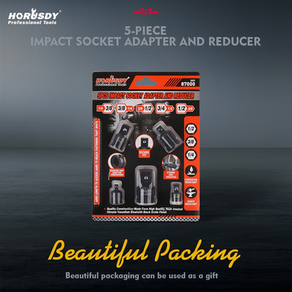 HORUSDY 5 PC Impact Socket Adapter Set - Standard SAE Size, Cr-V Steel, Impact Driver & Wrench Conversion Kit, Locking Impact Socket Adapters & Reducer Set, Ball Detent 1/4 3/8 1/2 3/4 Inch - For Mechanics & DIY Enthusiasts - Ideal for Automotive Repair &