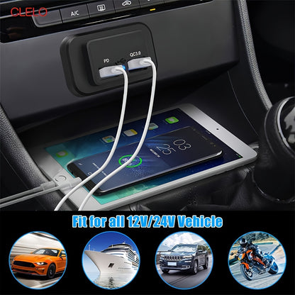 CLELO 1/2 Set 12V/24V RV USB Socket Dual Fast Charging PD3.0 Type-C (USB C) And QC3.0 USB-A Car Charging Adapter, Without Battery RV Plugs, Inlets & Receptacles