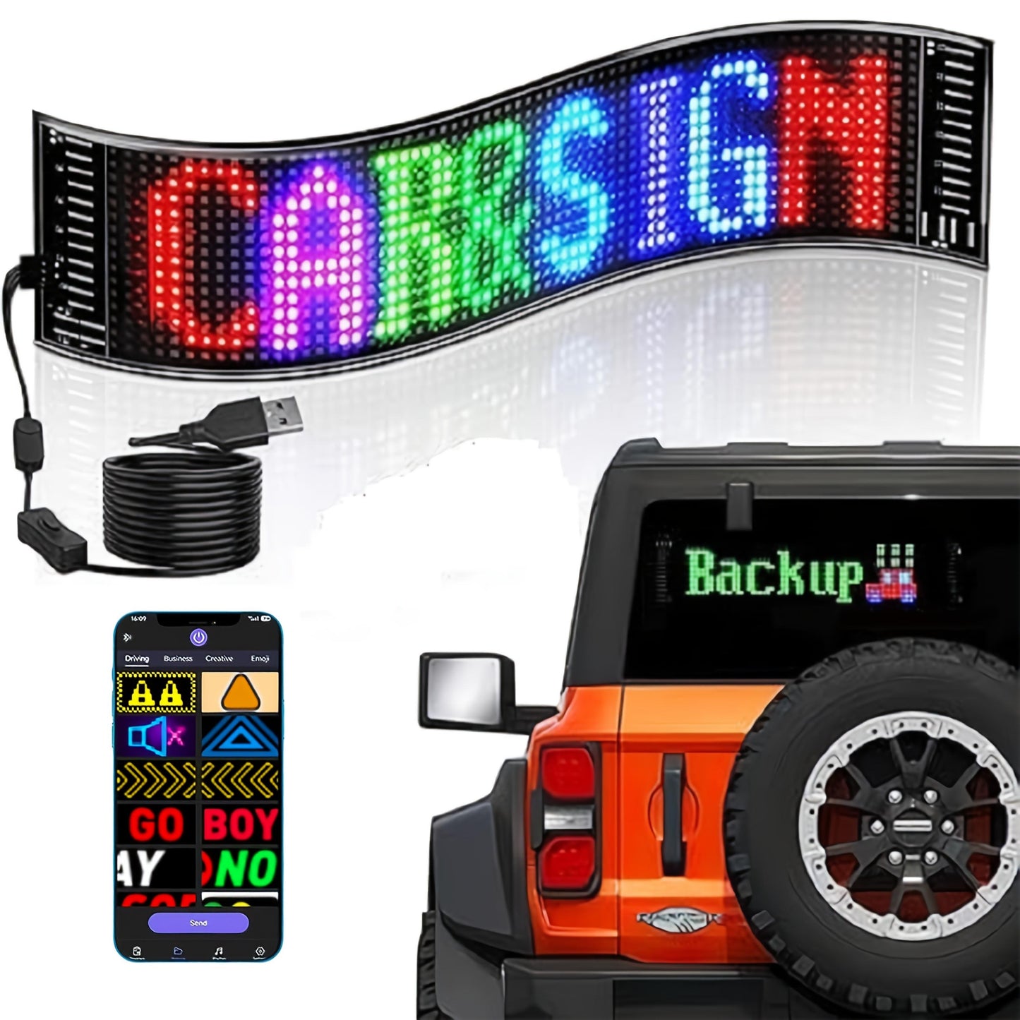 LED Devil Eye Lights for Car, Programmable Led Sign, Flexible LED Matrix Pixel Panel, USB Power Supply, Pre-Made Animation And Text Led Car Sign, APP& Remote Control, LED Sign for Car, Halloween, Christmas, New Year, And Birthday Decorations