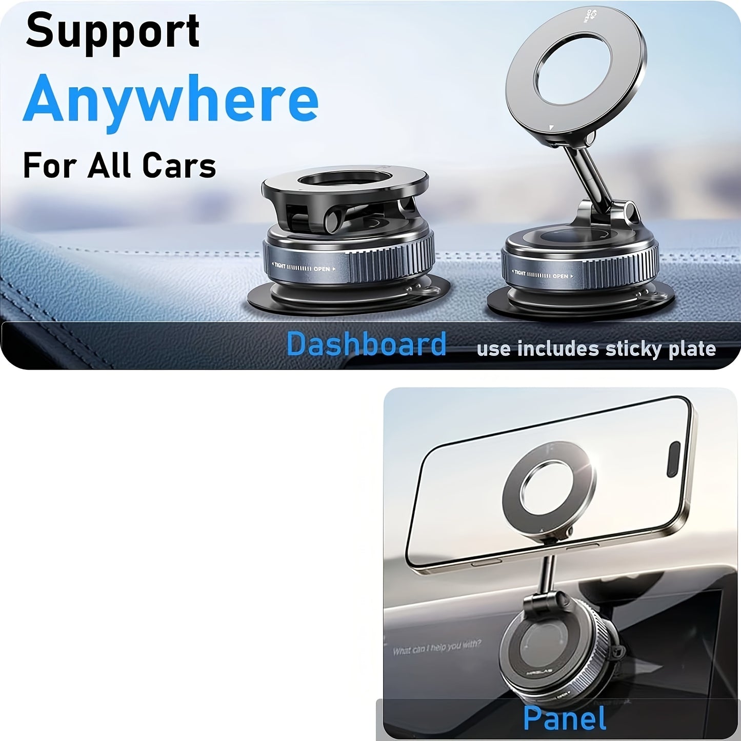 [Portable Foldable Holder] 360° Adjustable Magnetic Phone Mount, Suitable for Car/Gym/Mirror/Smooth Surfaces/Bathroom Mirror, Universal, Portable Foldable Car Phone Holder, Compatible with All Smartphones and Car Models, Foldable Design, Secure Fixation,