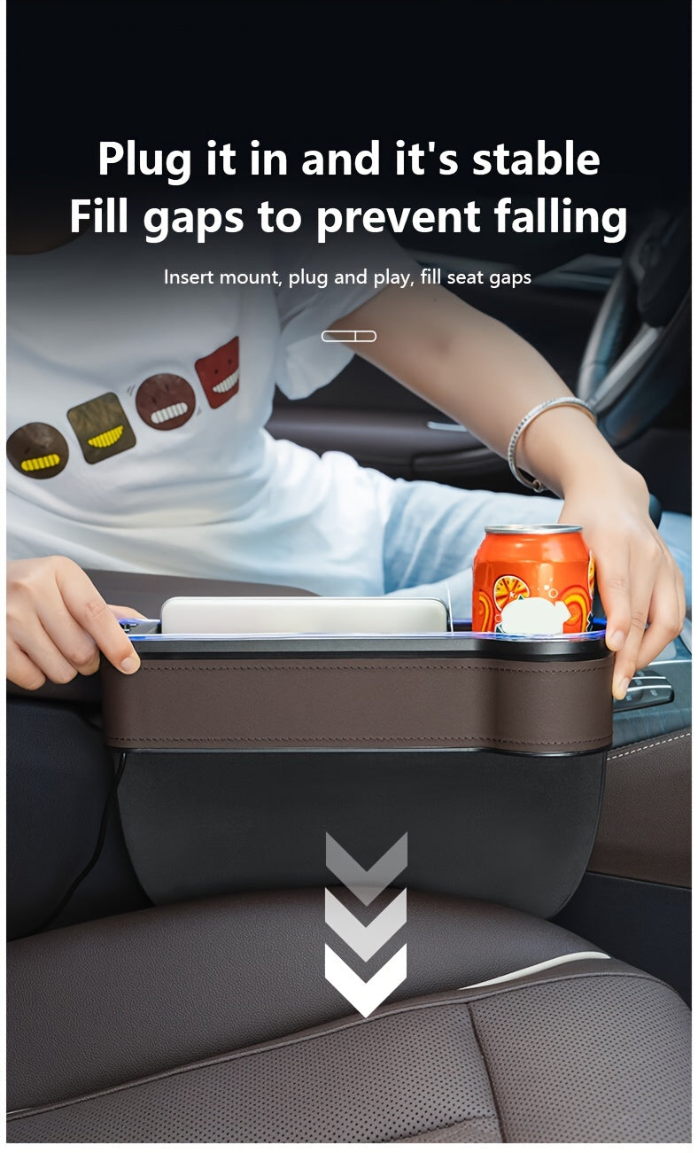 1pc/2pcs Car Seat Gaps Storage Box, Mobile Phone Holder Charger, Sundries Organizer Box with Atmosphere Light, Car Interior Accessories