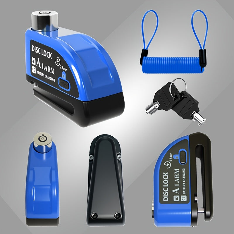 Motorbike Security Lock with Disc Brake Alarm System, 110Db Sound, 500Mah Rechargeable Battery, Includes USB Charging Cable And Reminder Rope