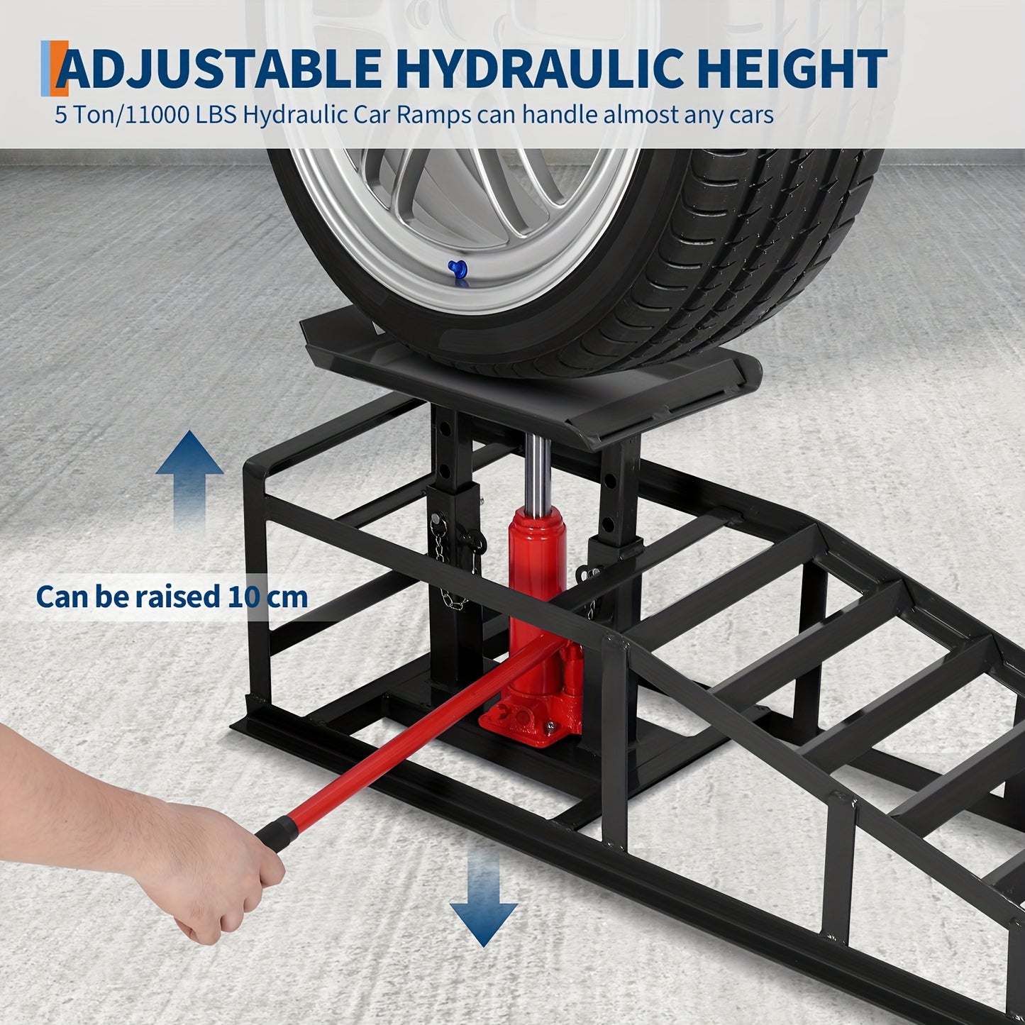 2 Pack Hydraulic Car Ramps - No Installation Required, 5T/ 11000LBS Max Load Low Pro-File Car Lift Service Ramps, Heavy Duty Steel Hydraulic Vehicle Ramps for Car Truck Trailer Garage Repair, Ideal Christmas Birthday Gifts for Women Men Friends