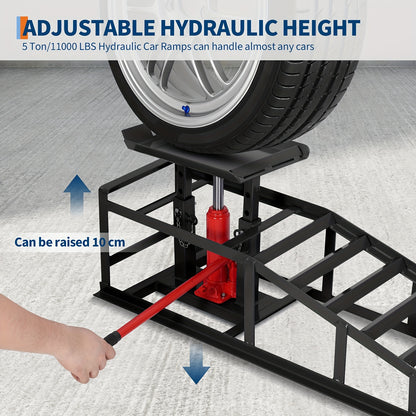 2 Pack Hydraulic Car Ramps - No Installation Required, 5T/ 11000LBS Max Load Low Pro-File Car Lift Service Ramps, Heavy Duty Steel Hydraulic Vehicle Ramps for Car Truck Trailer Garage Repair, Ideal Christmas Birthday Gifts for Women Men Friends