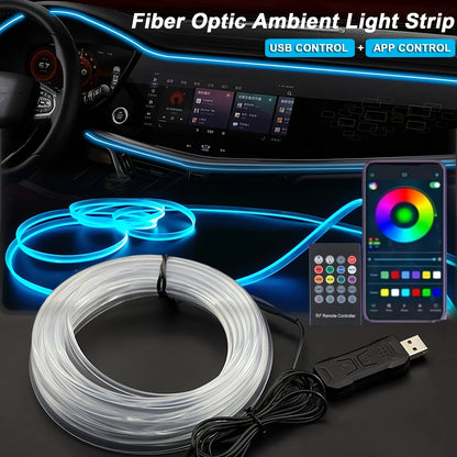 Car Interior Ambient Lighting Kit 3M RGB 7-Color LED Strip App & Remote Control Music Sync for Doors Console Dashboard Decoration
