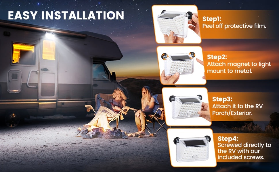 2/1pc, Magnetic RV Solar Light, with Super Strong Magnet Motion Sensor Lights, Solar Outdoor Lights Waterproof, for Trailers, Campers | Outdoor Exterior Lighting Rv Additions, RV Porch Awning Lights, Easy Installation