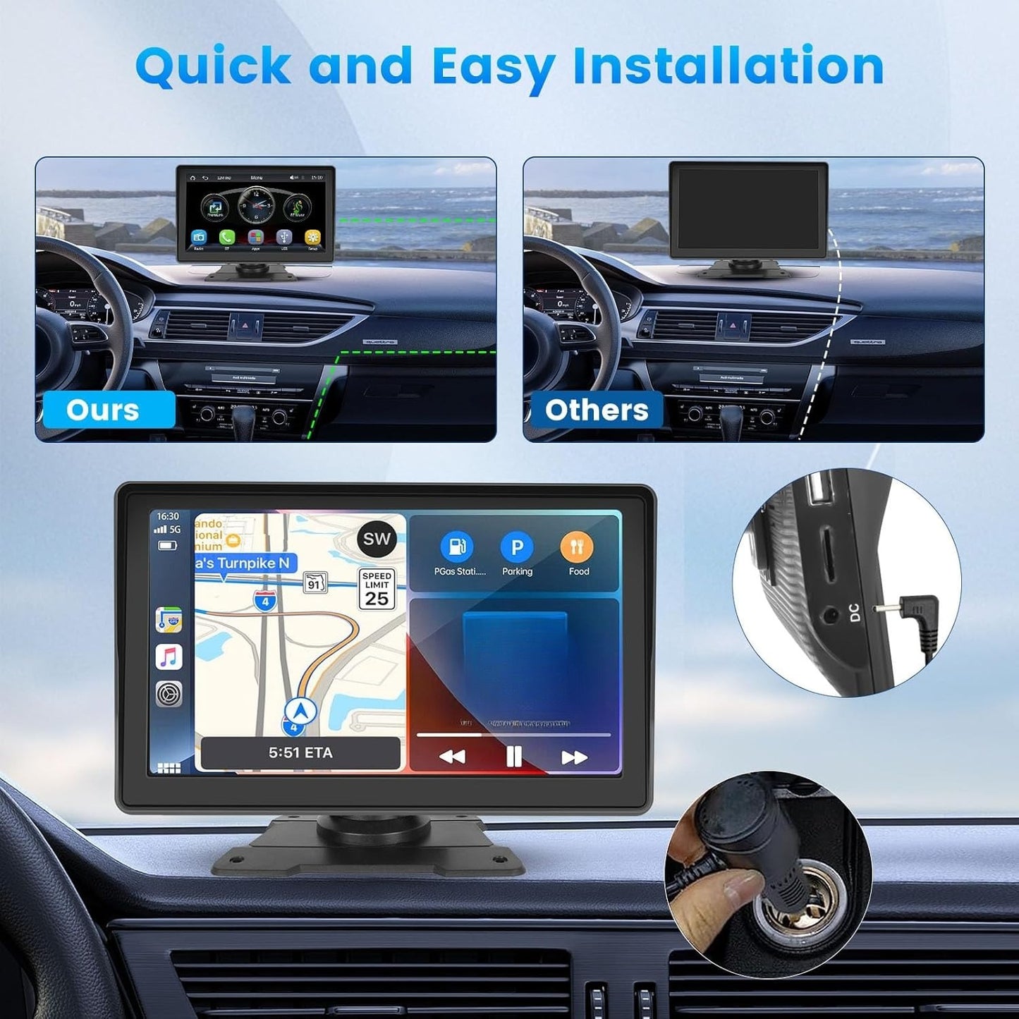 2026 New 7-inch Car Display With Built-in Audio System, Ultra HD Touchscreen, Backup Camera, Wireless Connectivity, GPS Navigation, Supports CarPlay And Android Auto, Mirror Link, FM Radio. Opional 10.26" 9" Carplay Wireless Car