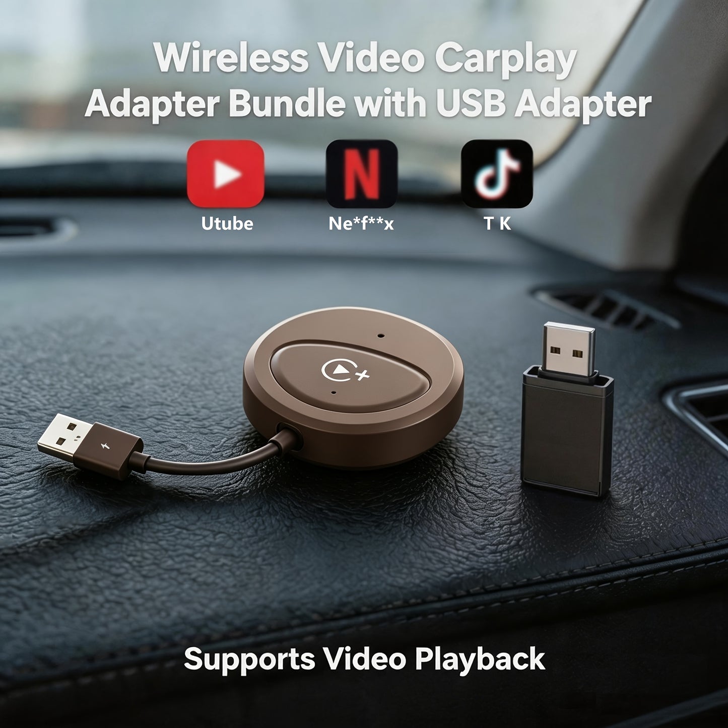 Wireless Carplay Adapter, 2.4G Wireless And 5Ghz Wifi Dual Band, Supports Netflix, Youtube, And Streaming, for OEM Wired Carplay to Wireless Adapter, for 2016 And Above Cars And Ios 10+ Phones