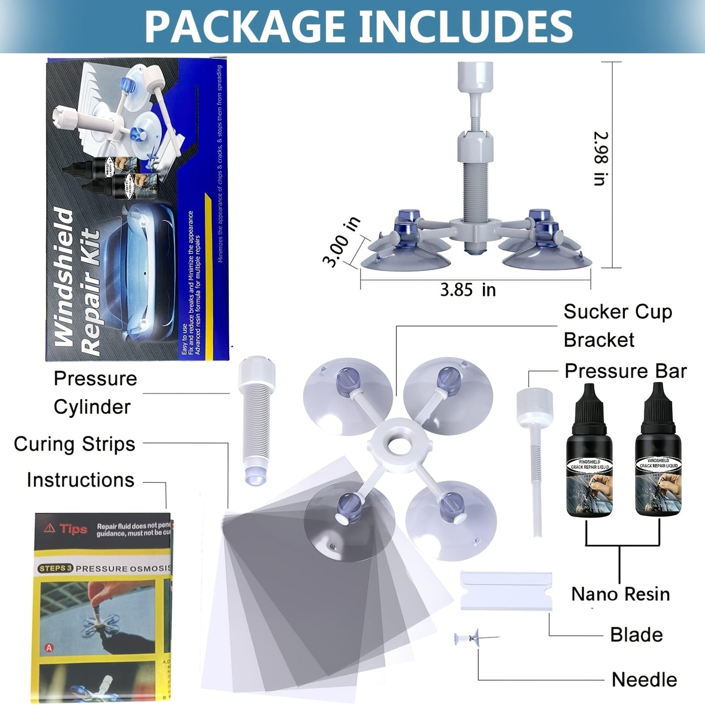 15-Minute Windshield Crack Repair Kit | Save Over $200 Compared to Replacement, Portable Adhesive, Clear Vision, Fix Deep Cracks Without Professional Tools, Fast Results A Father'S Day Gift