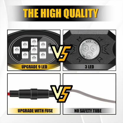 10pcs Upgraded RGB LED Rock Light Kit, Multicolor Underglow Kit For With APP Remote Control Music Mode, for Jeep UTV ATV SUV Accessory, Without Battery