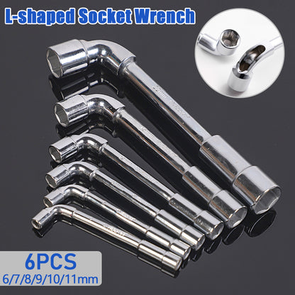 Set of 6 Hardware Tools Including a Mirror Perforated Wrench, L-Shaped Elbow Socket Wrench, And a Double-Headed Elbow Perforated Hexagon Socket Pipe Wrench