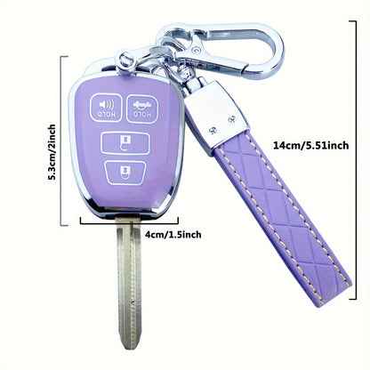 Toyota Key Fob Cover Case TPU - Fits Highlander Camry RAV4 Corolla Tacoma Avalon Venza Yaris Scion 2010-2019, Soft Protective Shell, Black White Purple