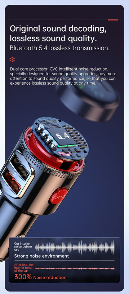 48W Car FM Transmitter 5.4 Adapter with Type-C PD30W And Qc3.0 USB Charger - Hi-Fi MP3 Player, Hands-Free Calls, LED Lights Father'S Day Gift for Mom Dad, Without Battery