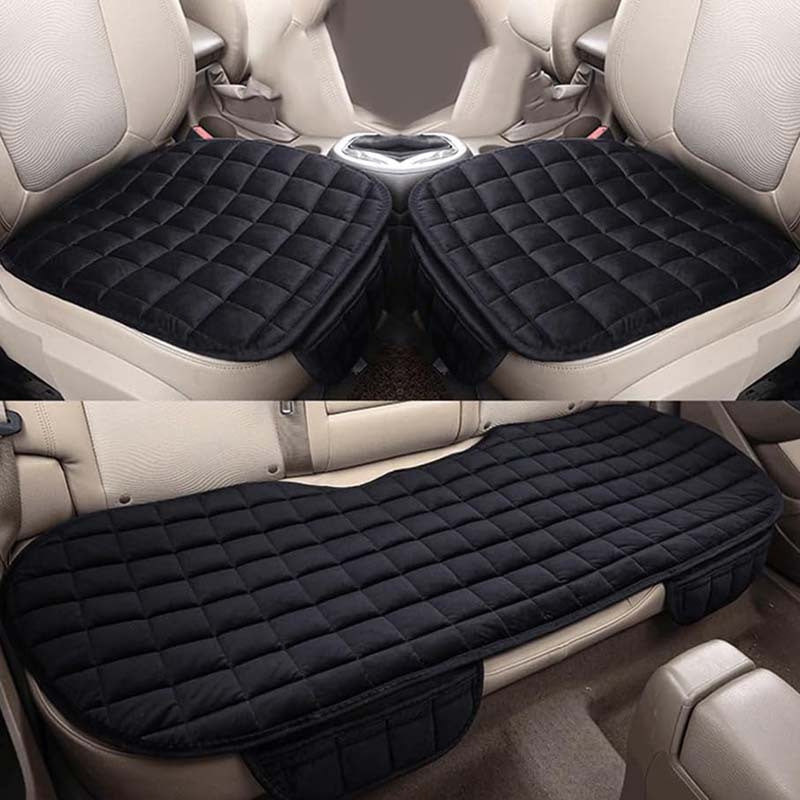 Four Seasons Plush Plaid Thick Warm Pad Car Seat Protector Seat Cover Universal Oval Car Seat Cushion, Soft and Breathable, Non-slip, Lightweight and Portable, Hand Washable Car Seat Protector Interior Accessories, Black 2 Front Seats and 1 Back Seat