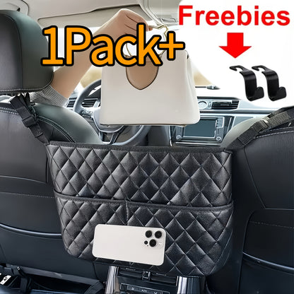 Car Seat Back Organizer PU Leather – Large Capacity Storage Net Bag, Hanging Mount, Lightweight Car Interior Accessory, Single & 2-Pack Options