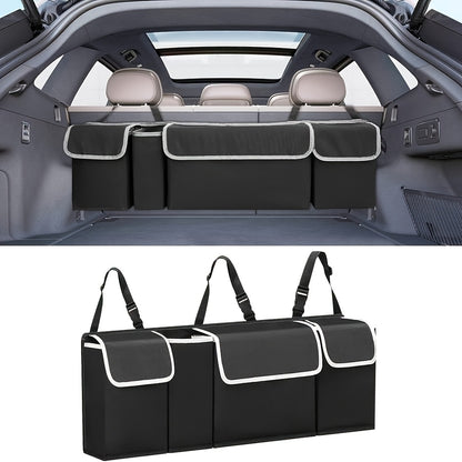 Car Trunk Organizer Foldable Rear Seat Hanging Storage Bag 4 Pockets for SUV Truck MPV Jeep Cargo Accessories Purse Holder