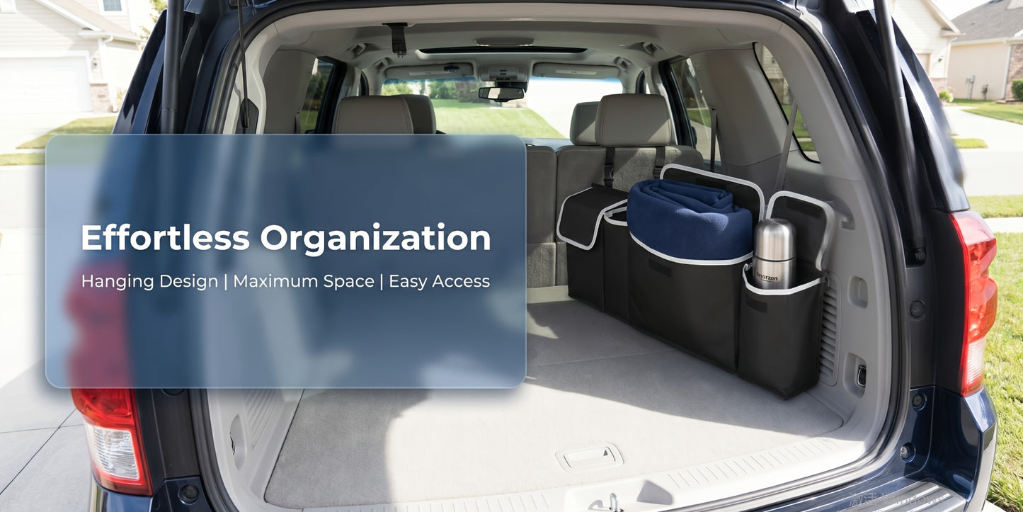 Car Trunk Organizer Foldable Rear Seat Hanging Storage Bag 4 Pockets for SUV Truck MPV Jeep Cargo Accessories Purse Holder