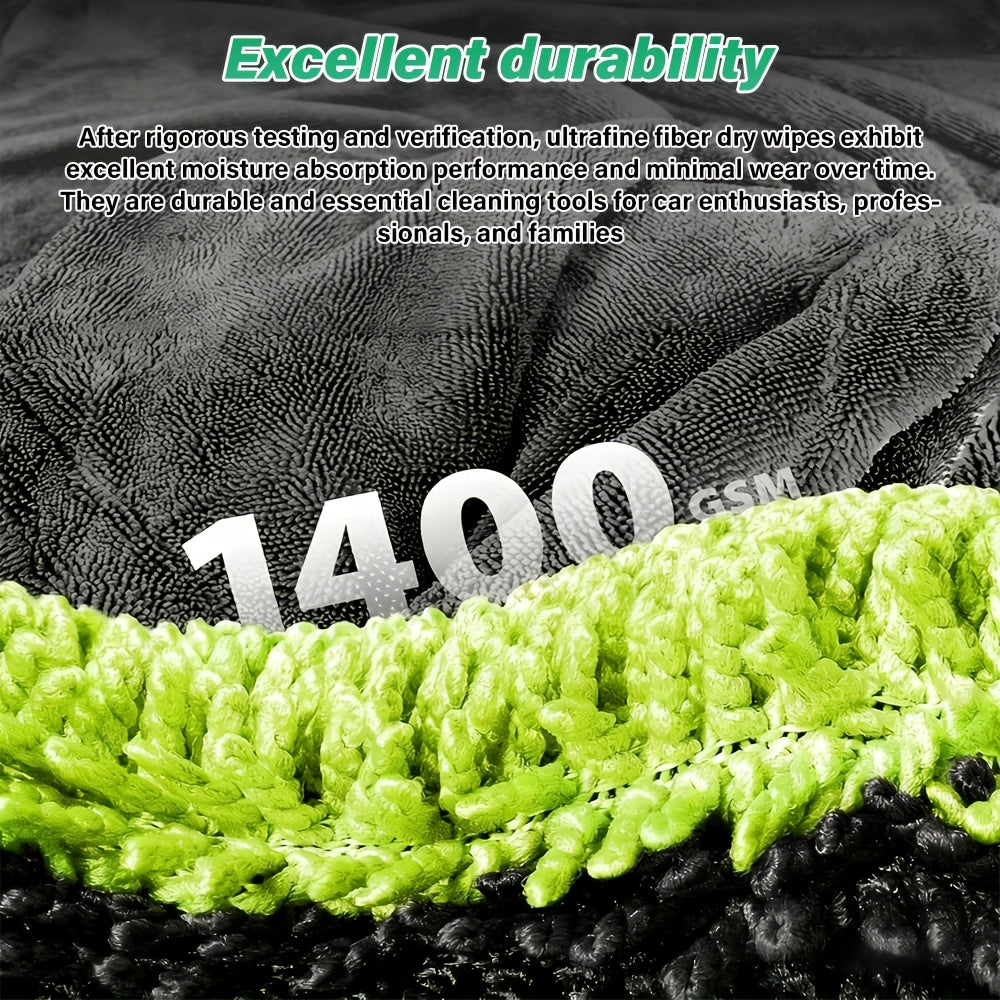 High Absorbency - Dual-Sided Microfiber Car Drying Towel | 1400GSM Size 15.75"x23.62" - Twisting Yarn Technology, Scratch-Free, Machine Washable for Car Cleaning & Dryer, Car Washing Equipment Accessories, Microfiber Towel