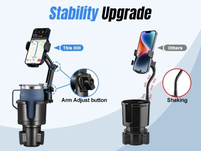 [2-In-1 Cup Phone Holder] Car Cup Holder Phone Mount, Upgraded 2-In-1 Car Cup Phone Holder Expander with Adjustable Base, 360-Degree Rotation, Cup Phone Holder for Car Compatible with Iphone, Samsung & All Smartphones