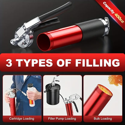 Grease Gun Kit 8000 PSI Heavy Duty Pistol Grip Grease Gun with Quick Locking Coupler Spring Flex Hose 14oz Load 2 Standard Hose Reinforced Coupler Rigid Pipe Sharp Nozzle