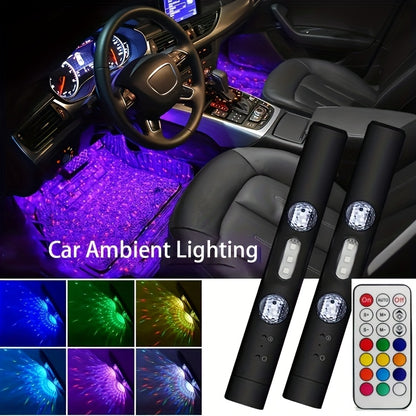 Car LED Lights Interior Auto Sensor USB RGB Ambient Atmosphere Neon Accent Lighting Cool Accessories Magnetic Strip Inside Car Roof Ceiling Footwell Hood Remote Music Sound Sync 12V