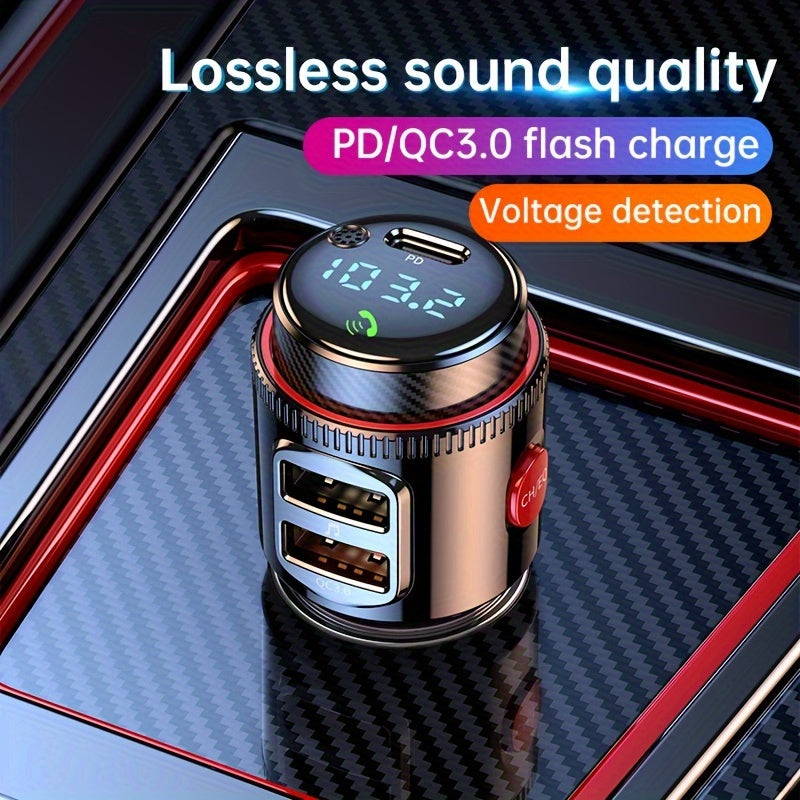 48W Car FM Transmitter 5.4 Adapter with Type-C PD30W And Qc3.0 USB Charger - Hi-Fi MP3 Player, Hands-Free Calls, LED Lights Father'S Day Gift for Mom Dad, Without Battery