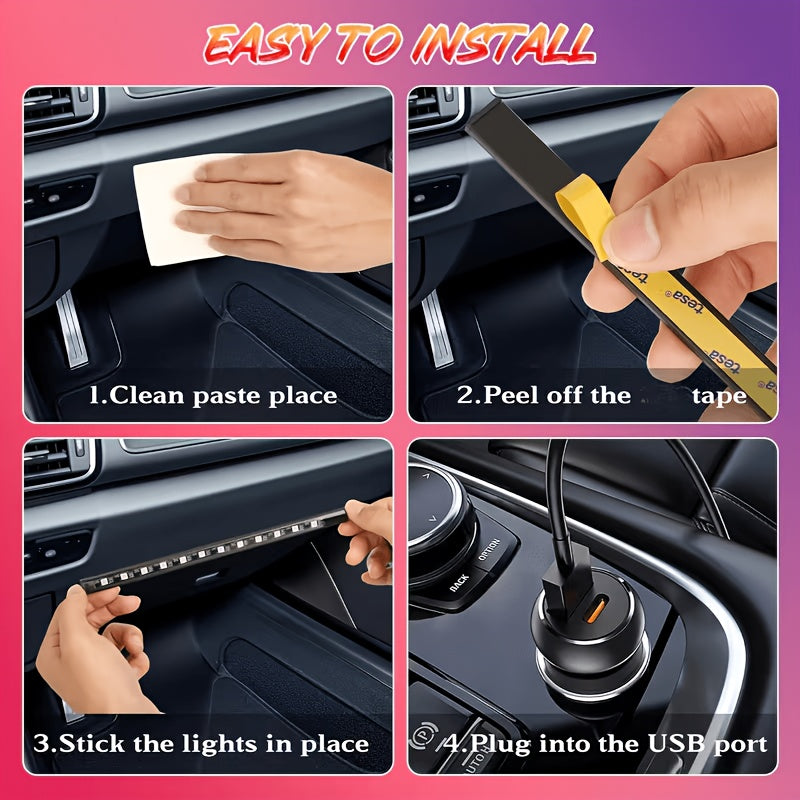 48-LED RGB Car Interior Ambient Light, Supports App Control/Usb/Car Plug, Compatible, LED Color Light Strips, Under-Seat Lighting Kit for All Car Models, Without Battery