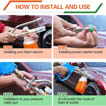 Pressure Washer Foam Soap Cannon Dual Connector Accessory - Power Wand With 5 Nozzle Tips And 1/4" Quick Connect For Car Wash - 5000PSI