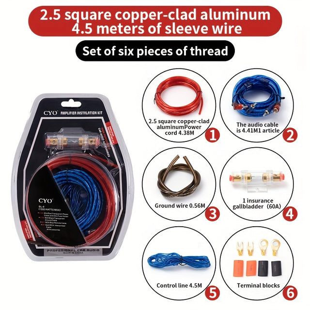 10 Gauge Car Amplifier Wiring Kit – BL-8 | Copper Core Power & RCA Audio Wire for Car Audio & Subwoofer Installation | ≤36V