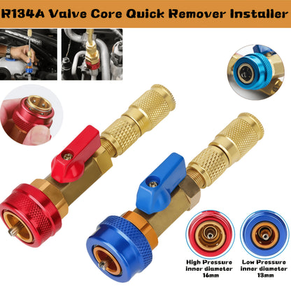 Quick Remover And Installer for 2pcs R134A Valve Cores, Featuring High Pressure (Red) And Low Pressure (Blue) Tools for Refrigerant Air Conditioning Systems