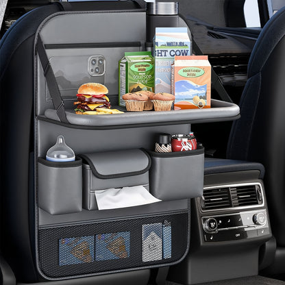 Universal Premium PU Leather Car Seat Back Organizer - Spacious Storage Bag with Back Seat Dining Table, Cup Holder, And Travel Accessories for A Comfortable Ride