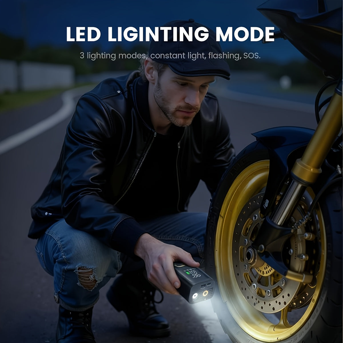 Portable Tire Inflator with Digital Pressure Gauge, Car Tire Pump, 210 PSI, 22 Cylinders, Rechargeable Battery, LED Light, Cordless Air Pump, Wireless Bicycle Tire Pump, Suitable for Cars, Motorcycles, Bicycles, Balls, Etc., New