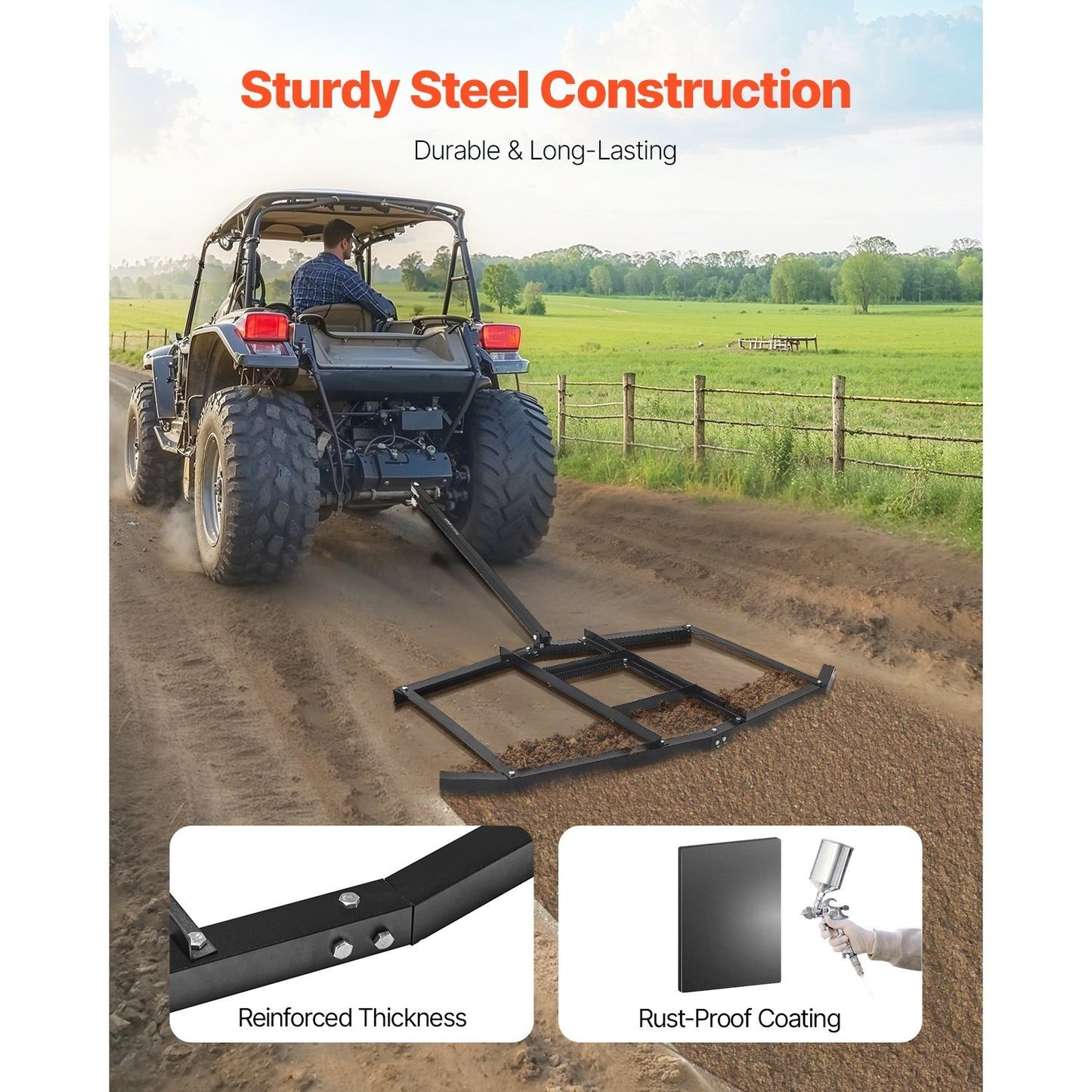 Drag Harrow 66/74/84" Width Tow Behind Drag Harrow Steel Gravel Grader ATV UTV