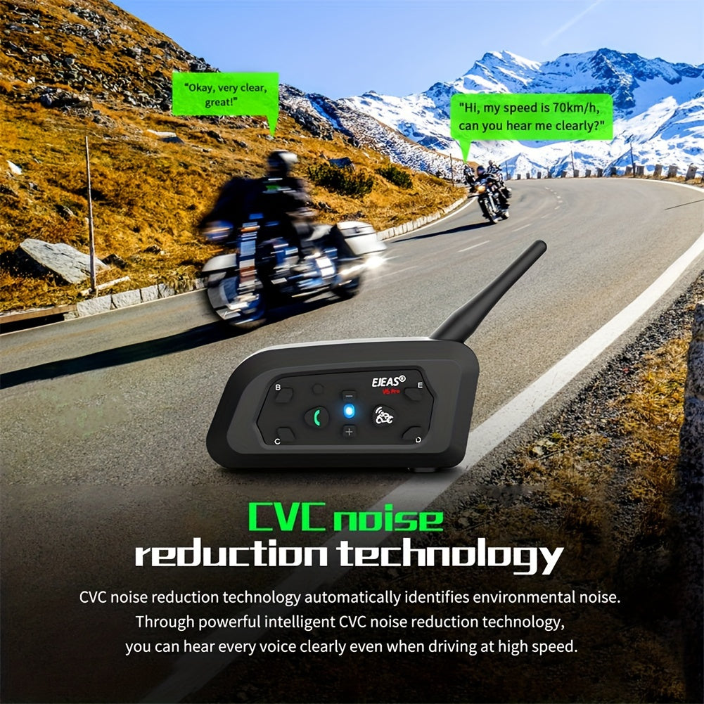 EJEAS V6 PRO+ Motorcycle Helmet Intercom 2-Pack – Bluetooth 5.0, 800M Range, 6-Rider Group, Type-C Charging