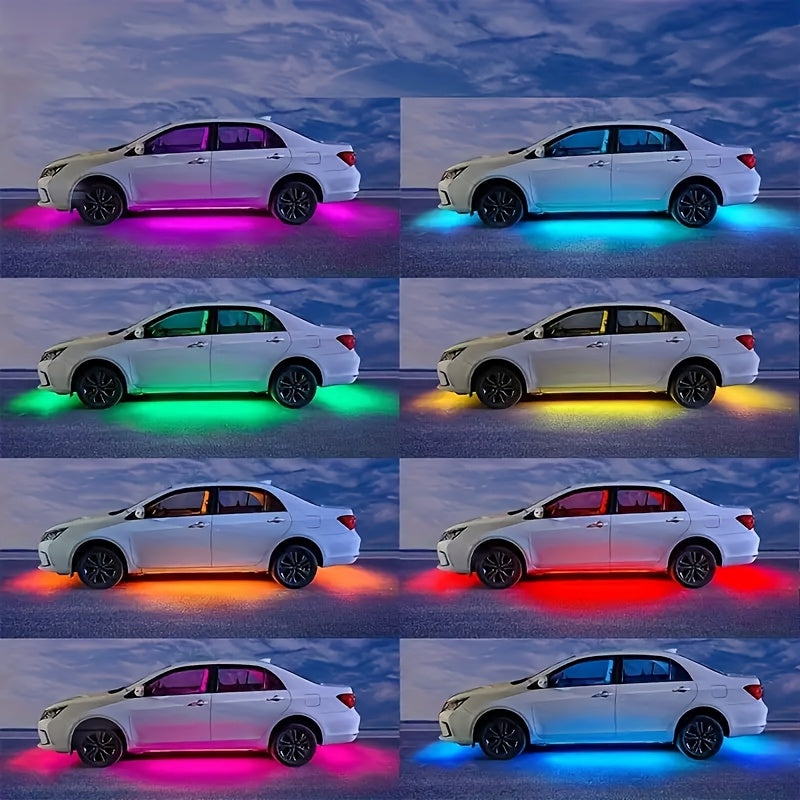 4pcs Colorful Automotive LED Chassis Light Strip, Remote APP Dual Control Ambient Neon Light Kit, DC12V, 16 Million Colors Available, Cool And Eye-Catching at Night, Suitable for Cars, Pickup Trucks, Suvs, Etc., Let Every Journey, All Dazzling