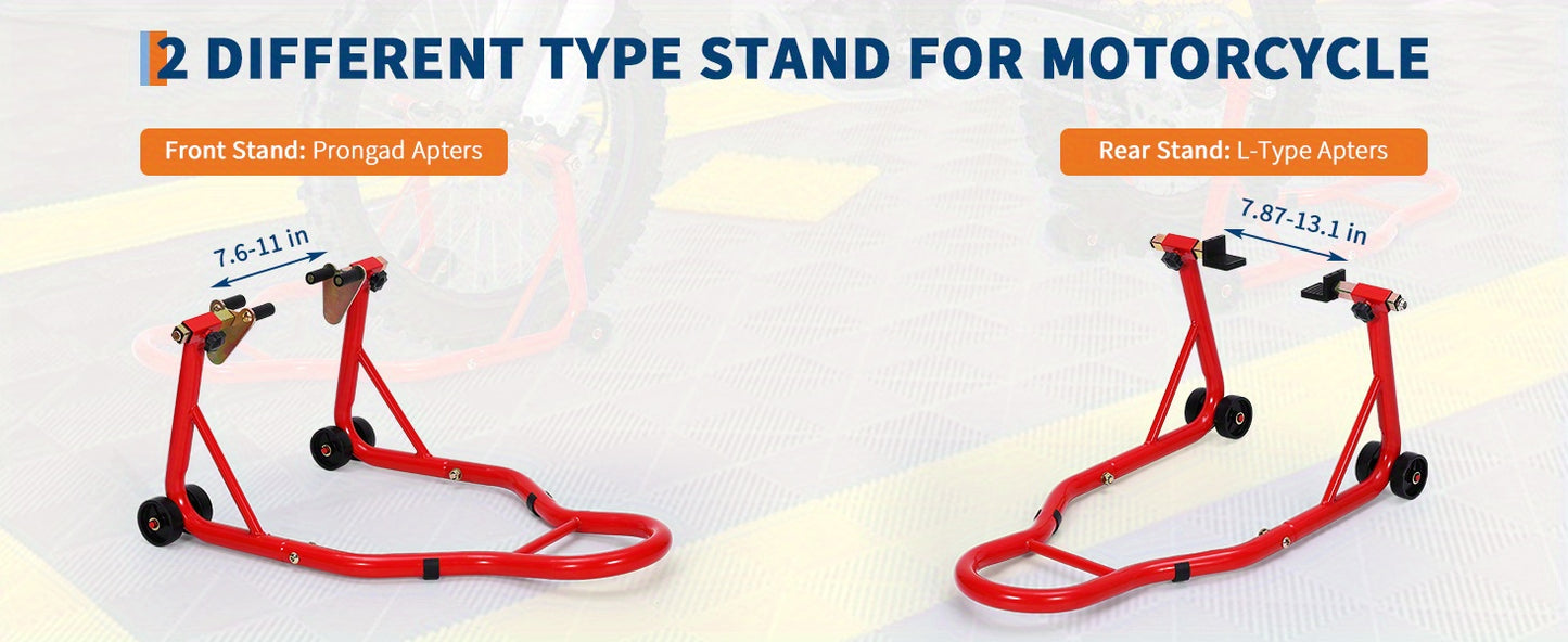 Motorcycle Stand Lift - 900Lbs Front & Rear Combo Universal Motorcycle Stands, Compatible with Most Yamaha for HONDA for SUZUKI for BMW Motorcycles, Red