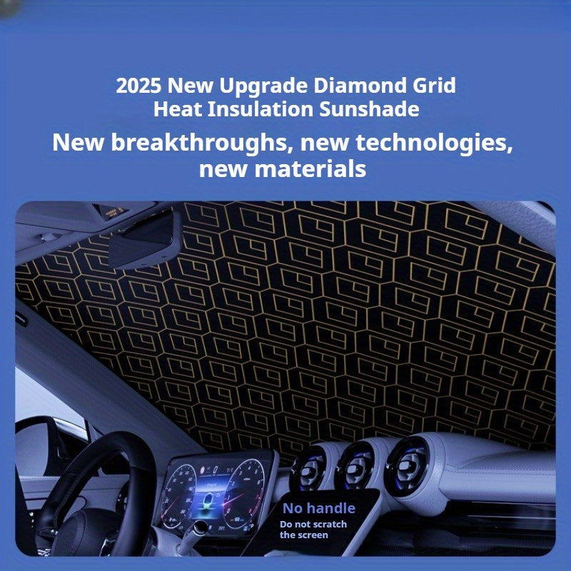 Upgraded Laser Insulation Car Sunshade Thickened 5-Layer Front Windshield Heat Blocker with Diamond Pattern, Fits All Vehicles, Golden/Black Design for Stylish Sun Protection, Vehicle Heat Shield | Stylish Car Accessory | Premium Quality Material