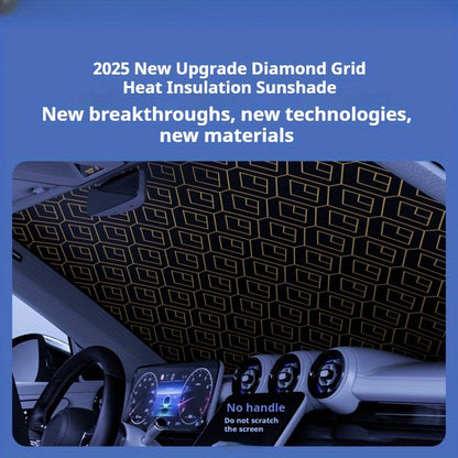 Upgraded Laser Insulation Car Sunshade Thickened 5-Layer Front Windshield Heat Blocker with Diamond Pattern, Fits All Vehicles, Golden/Black Design for Stylish Sun Protection, Vehicle Heat Shield | Stylish Car Accessory | Premium Quality Material